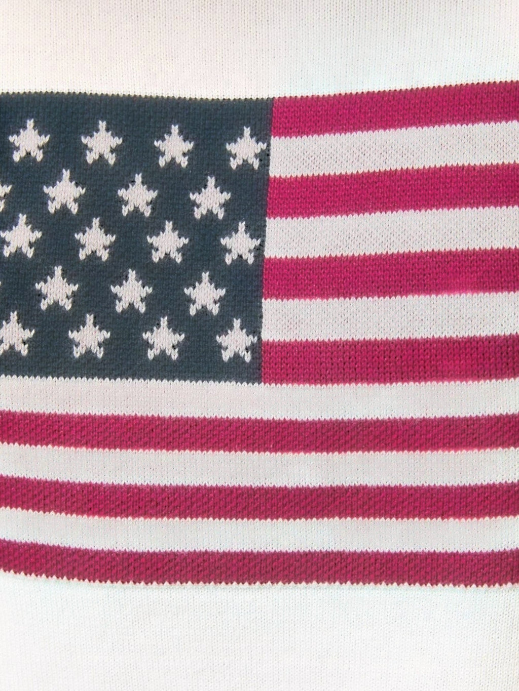 Mialur USA Mock Neck Top featuring a detailed American flag graphic in red, white, and blue on a white knit fabric.