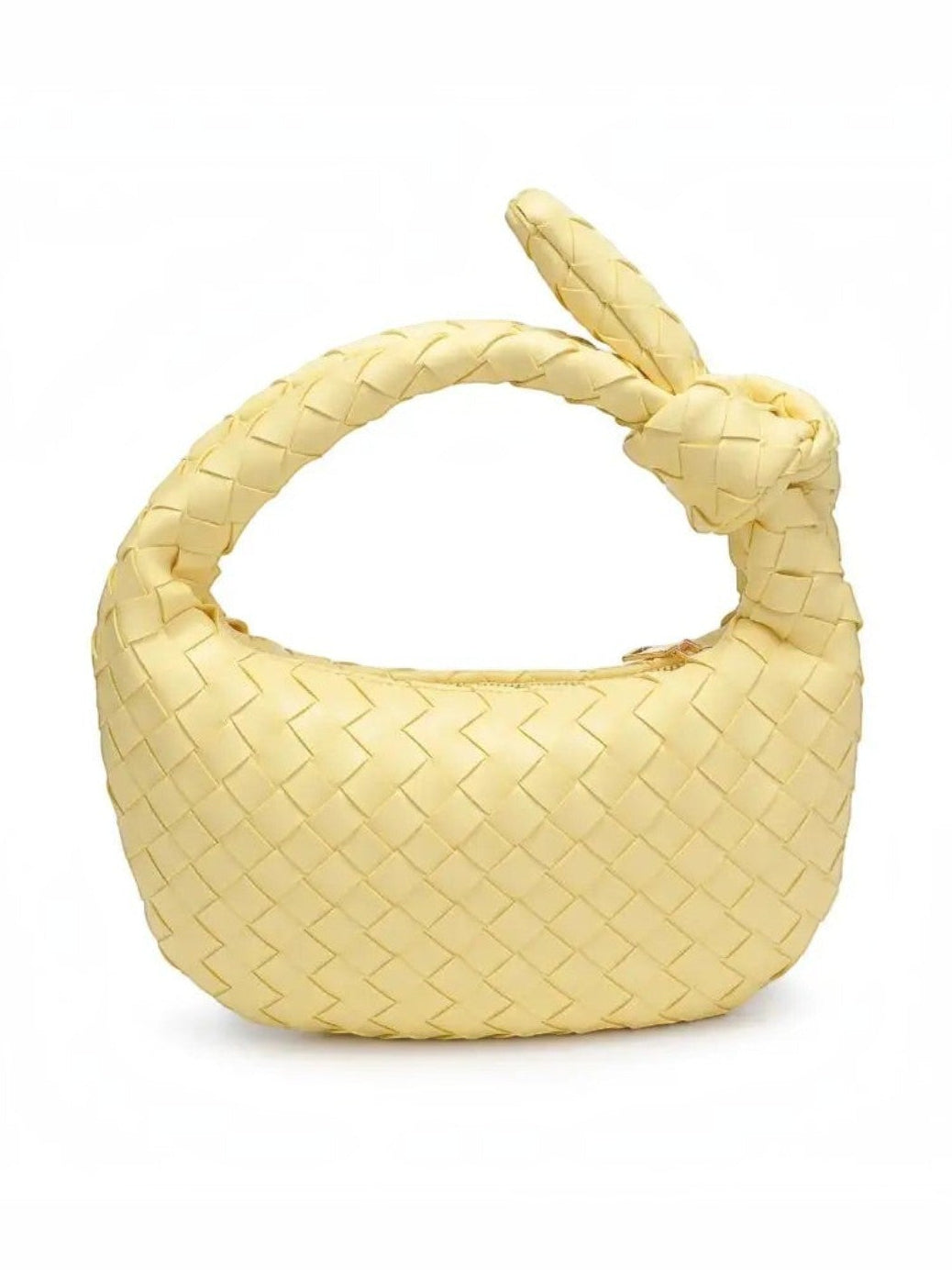 Mialur Verona Bag in butter yellow vegan leather with a woven texture and a distinctive knotted handle.