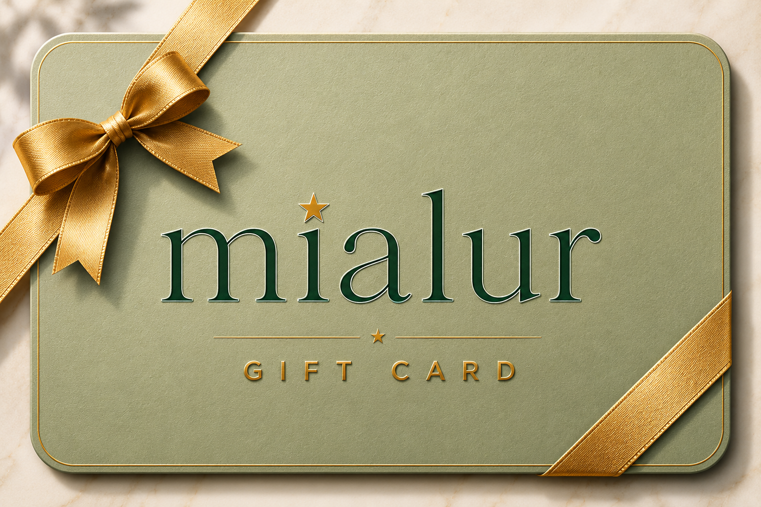 Mialur gift card with a gold bow on a light background